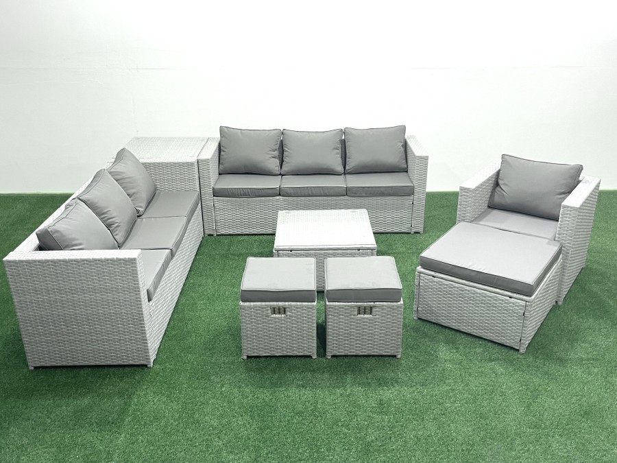Click to view product details and reviews for Fimous Wicker Pe Rattan Sofa Garden Furniture Set With Armchair Square Coffee Table 3 Footstools Side Table Light Grey Mixed.