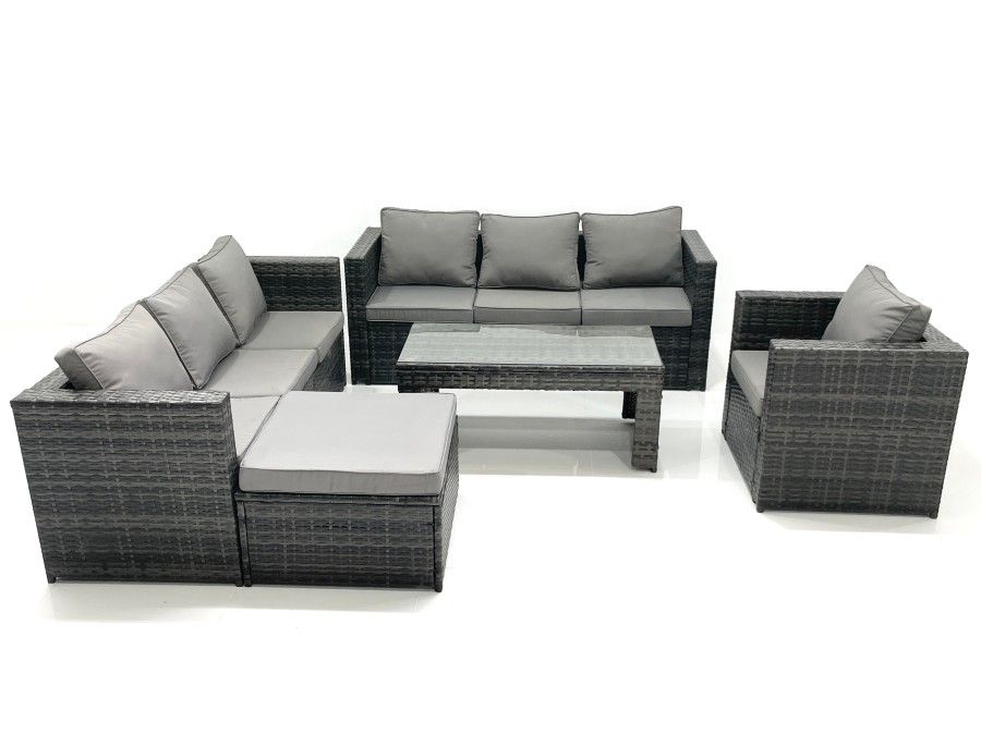Click to view product details and reviews for Fimous Rattan Garden Furniture Set Outdoor 8 Seater Patio Conversation Sets With Glass Top Coffee Table.