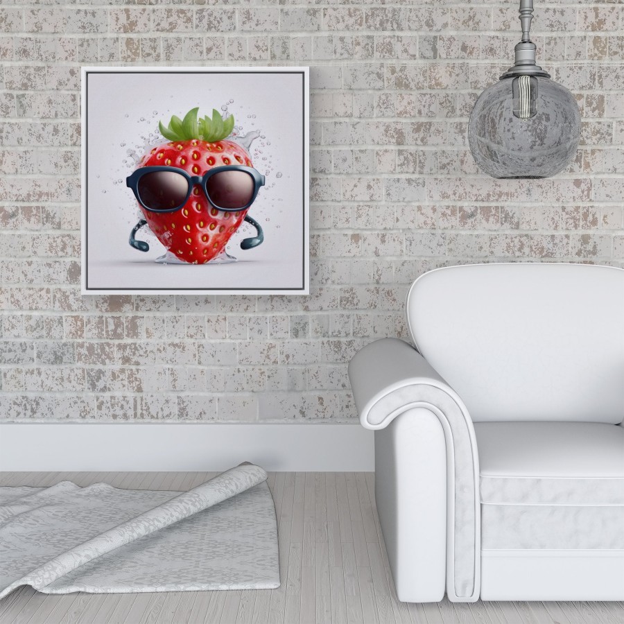 Click to view product details and reviews for Strawberry In Glasses Framed Canvas 16 X 16 White.