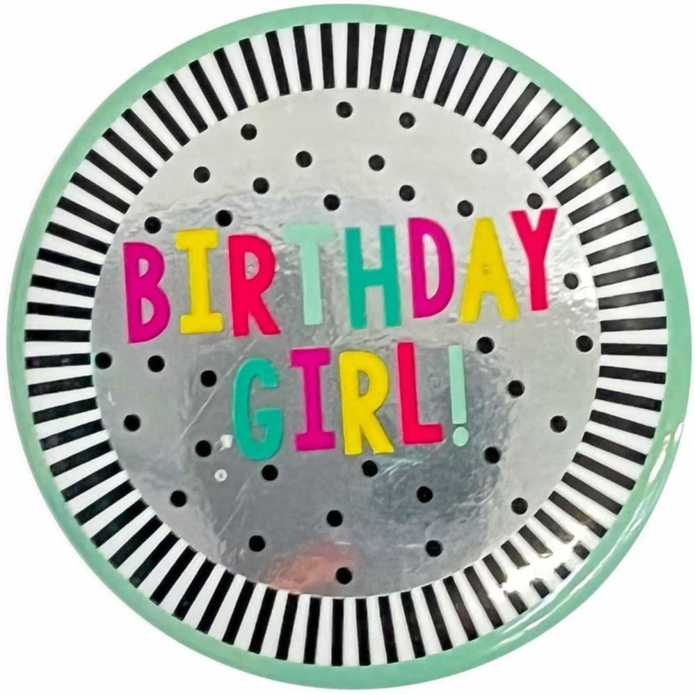 Amscan Blank Birthday Girl Button Badge Round Clipped Colourful Party Accessory