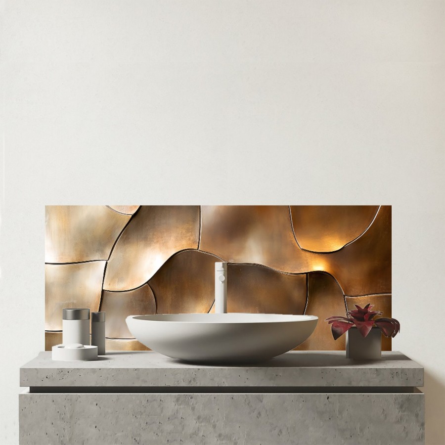 Click to view product details and reviews for Bronze Gold Eclectic Design Glass Bathroom Splashback.