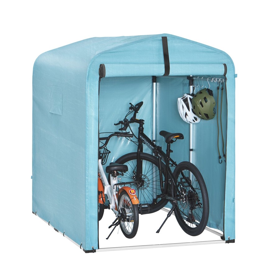 SoBuy KLS11-BL, Bike Storage Outdoor, Waterproof Bicycle Shelter, Outdoor Bike Storage Shed, Motorbike Storage Tent, Garden Shed for Bikes, Motorcycles, and Tools, Light Blue, 120x176x163 cm