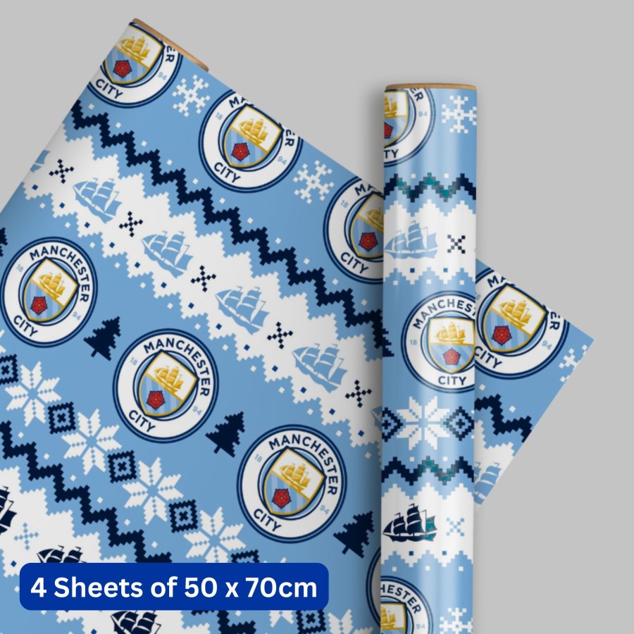 Manchester City FC Christmas 4 Sheets & 4 Tags Gift Wrap Bundle