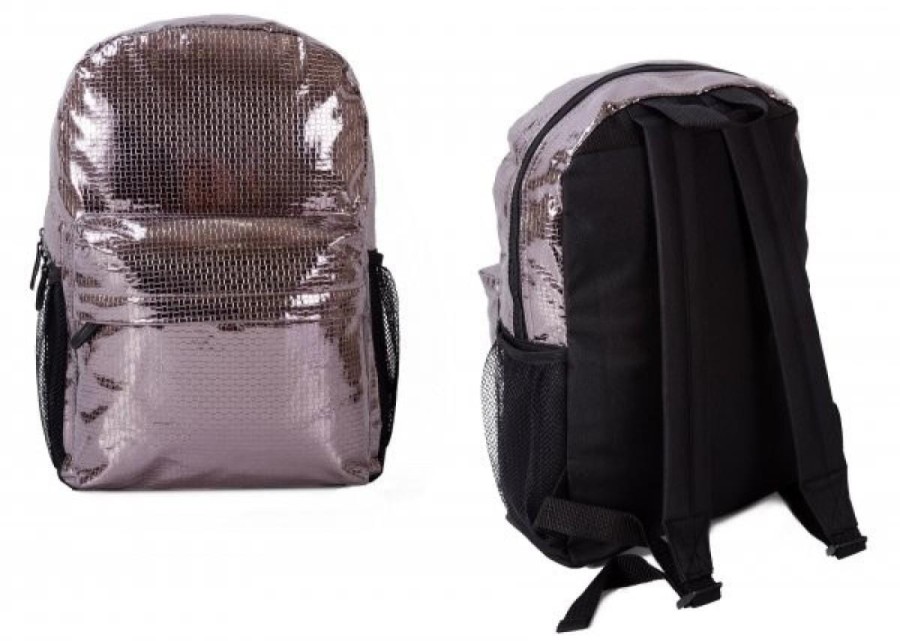 Girls Silver and Black Shiny Tile Backpack