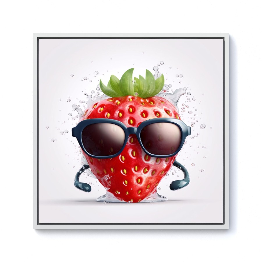 Click to view product details and reviews for Strawberry In Glasses Framed Canvas 10 X 10 White.