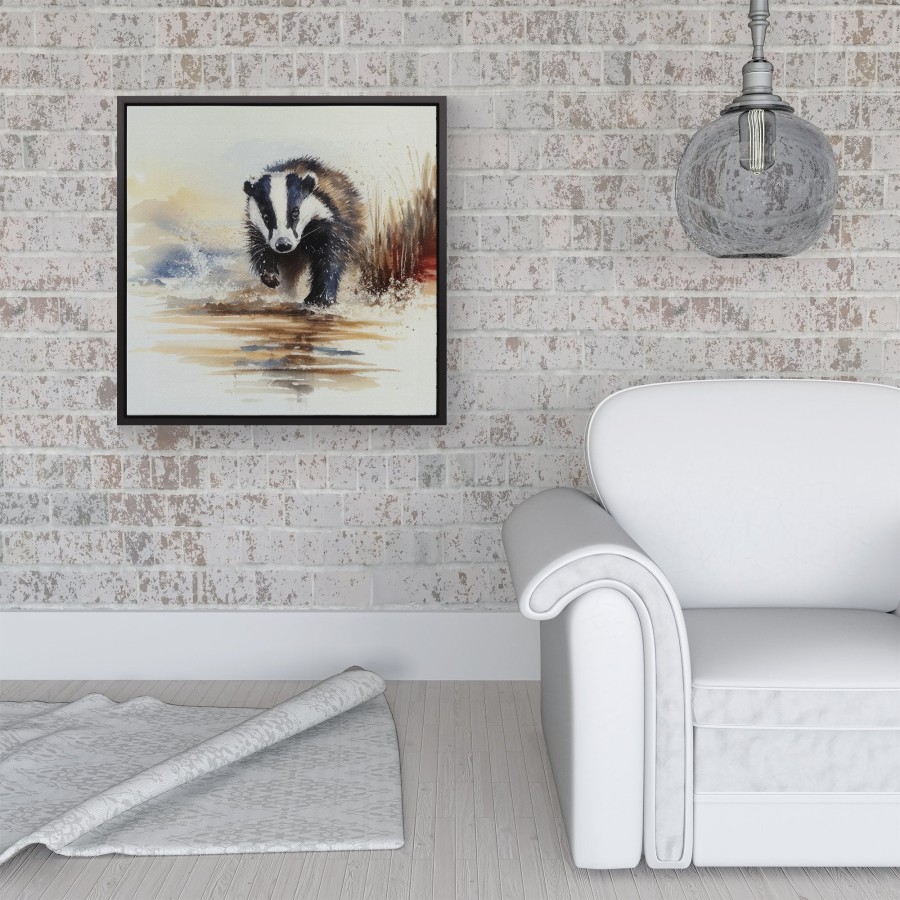 Click to view product details and reviews for Wading Badger Watercolour Framed Canvas 16 X 16 Black.