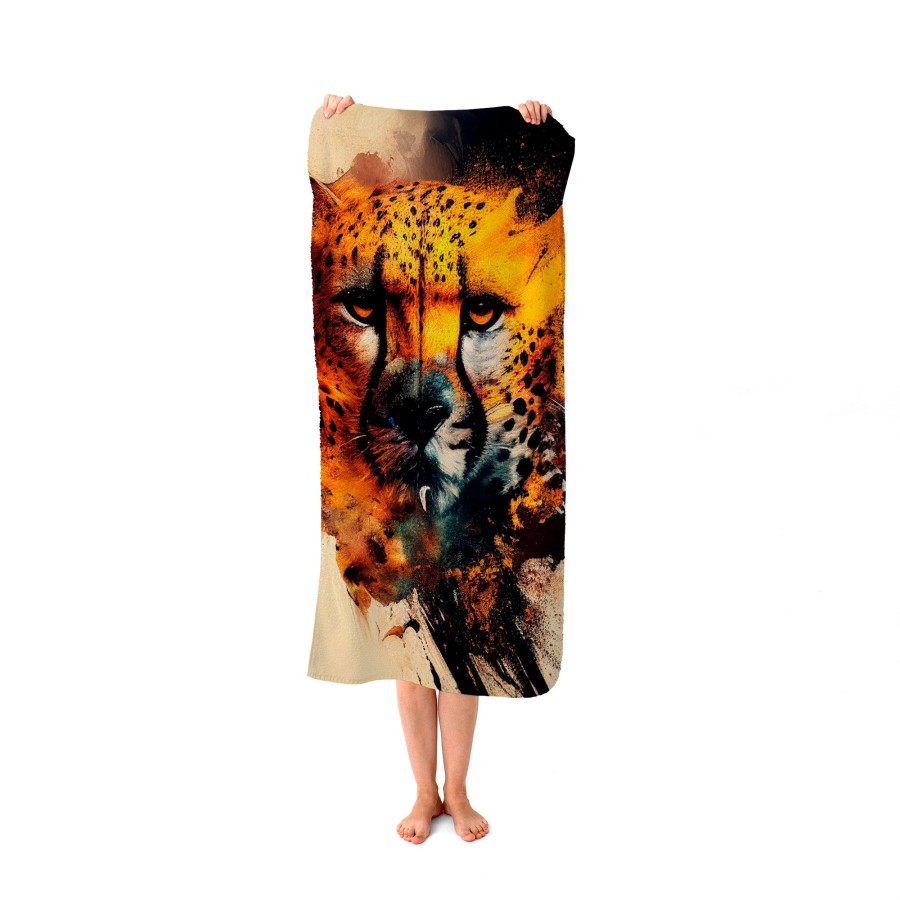 Cheetah Face Splashart Beach Towel
