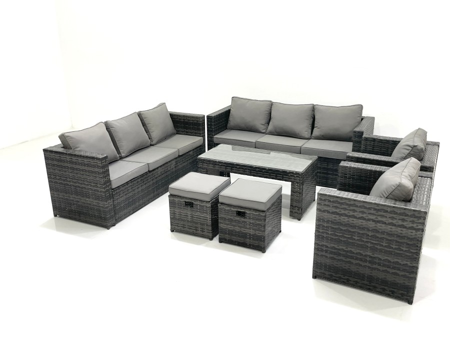 Click to view product details and reviews for Fimous Rattan Garden Furniture Sofa Set With Coffee Table Armchair 2 Small Footstools Dark Grey Mixed.
