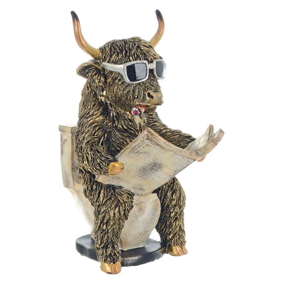 Click to view product details and reviews for Loo Time Highland Cow Figure Reading Newspaper Toilet 21cm.