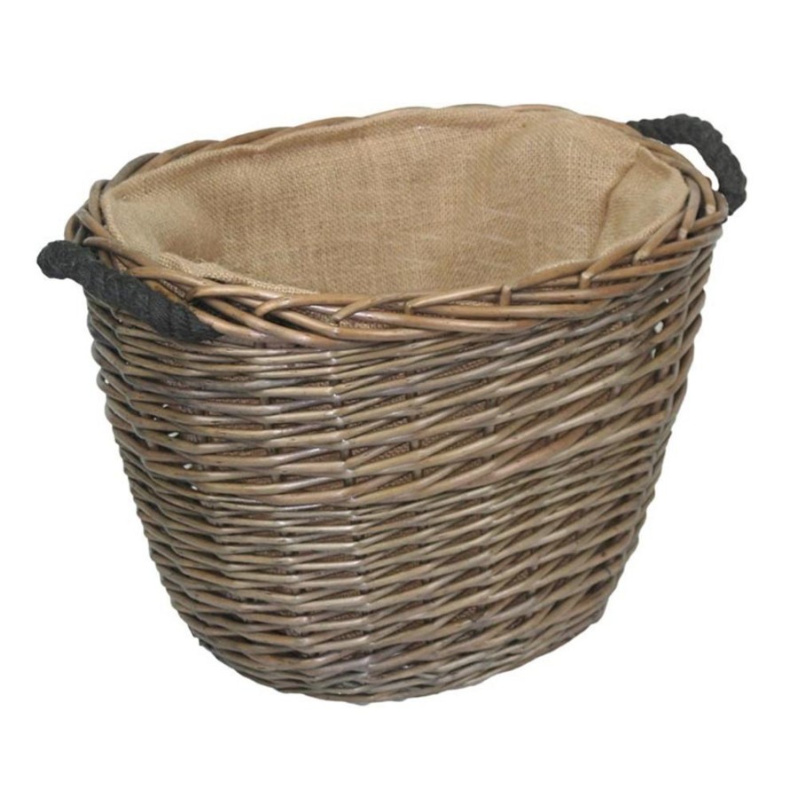 Red Hamper Oval Hessian Lined Wicker Log Basket - Small