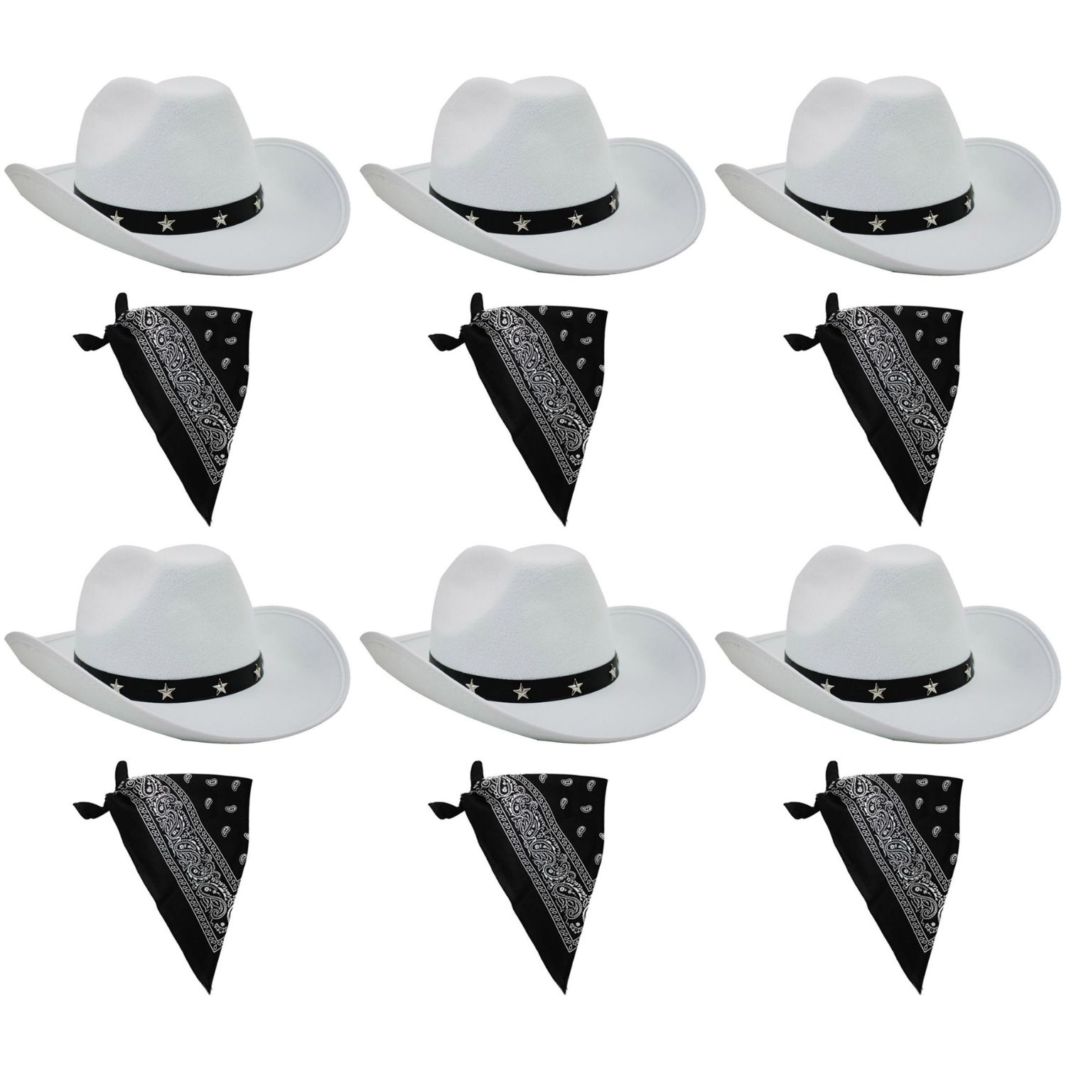 Click to view product details and reviews for White Cowboy Hat With Black Paisley Bandana Set Pack Of 6.