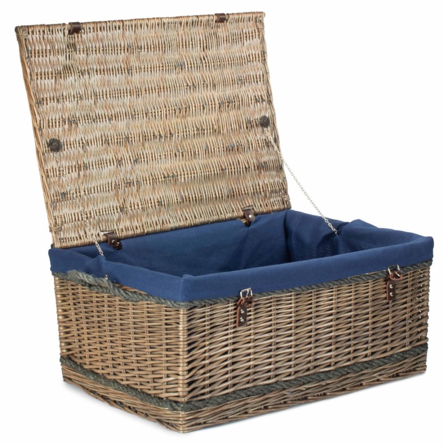 Red Hamper 72Cm Antique Wash Rope Handled Trunk Picnic Basket - Navy Lining