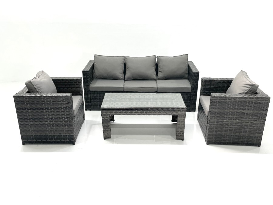 Click to view product details and reviews for Fimous Rattan Garden Furniture Set Outdoor Lounger Sofa With Coffee Table 2 Armchair Dark Grey Mixed.