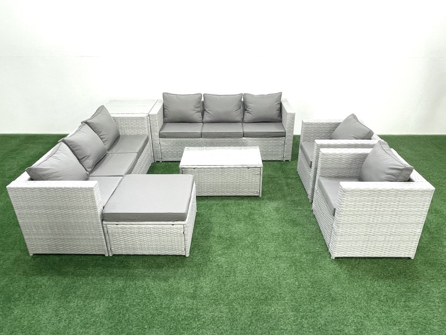 Click to view product details and reviews for Fimous Outdoor Rattan Sofa Garden Furniture Set With 2 Armchairs Oblong Coffee Table Big Footstool Side Table Light Grey Mixed. Click to view product details and reviews for Fimous Outdoor Rattan Sofa Garden Furniture Set With 2 Armchairs Oblong Coffee Table Big Footstool Side Table Light Grey Mixed.