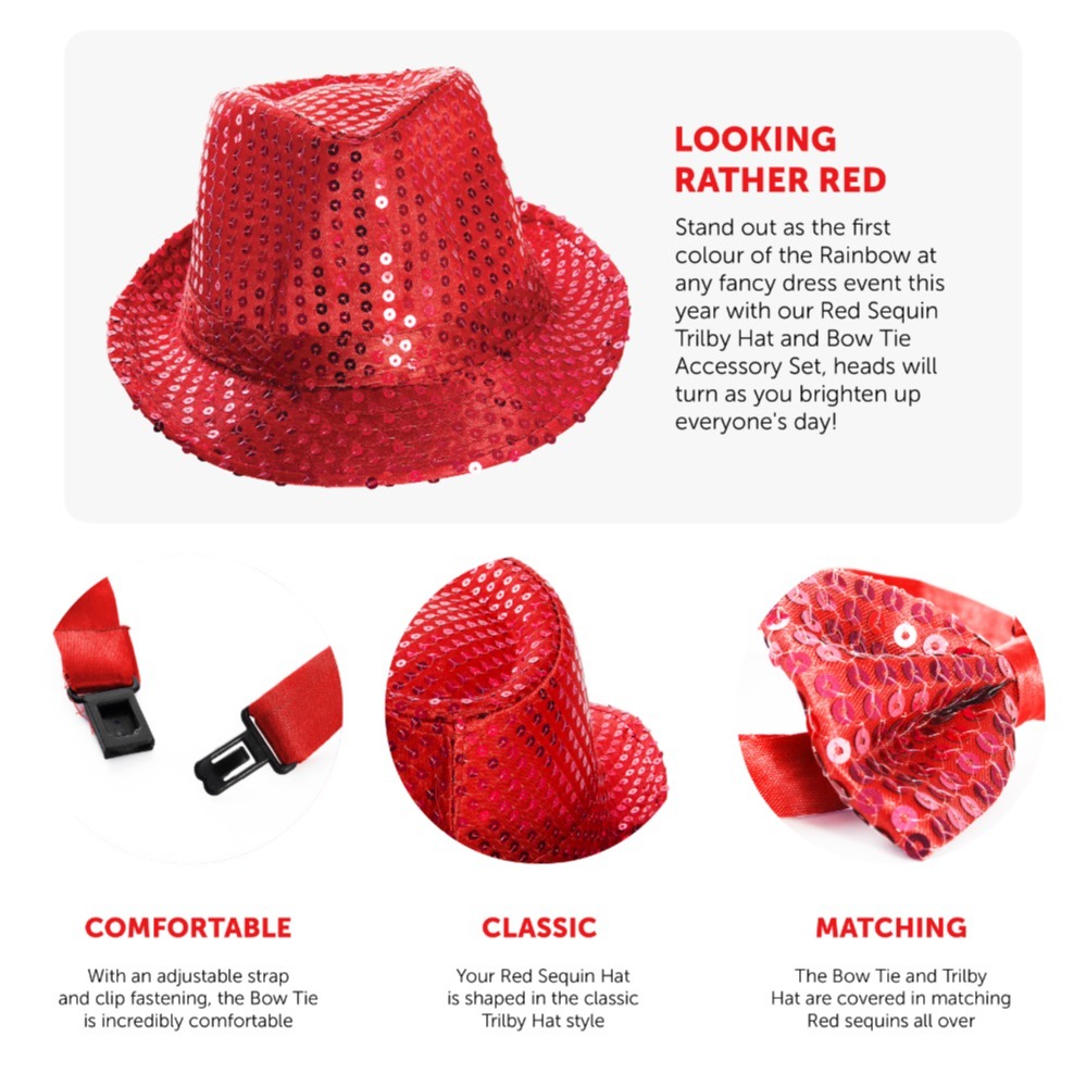 Red Accessory Set - Sequin Trilby & Bow Tie