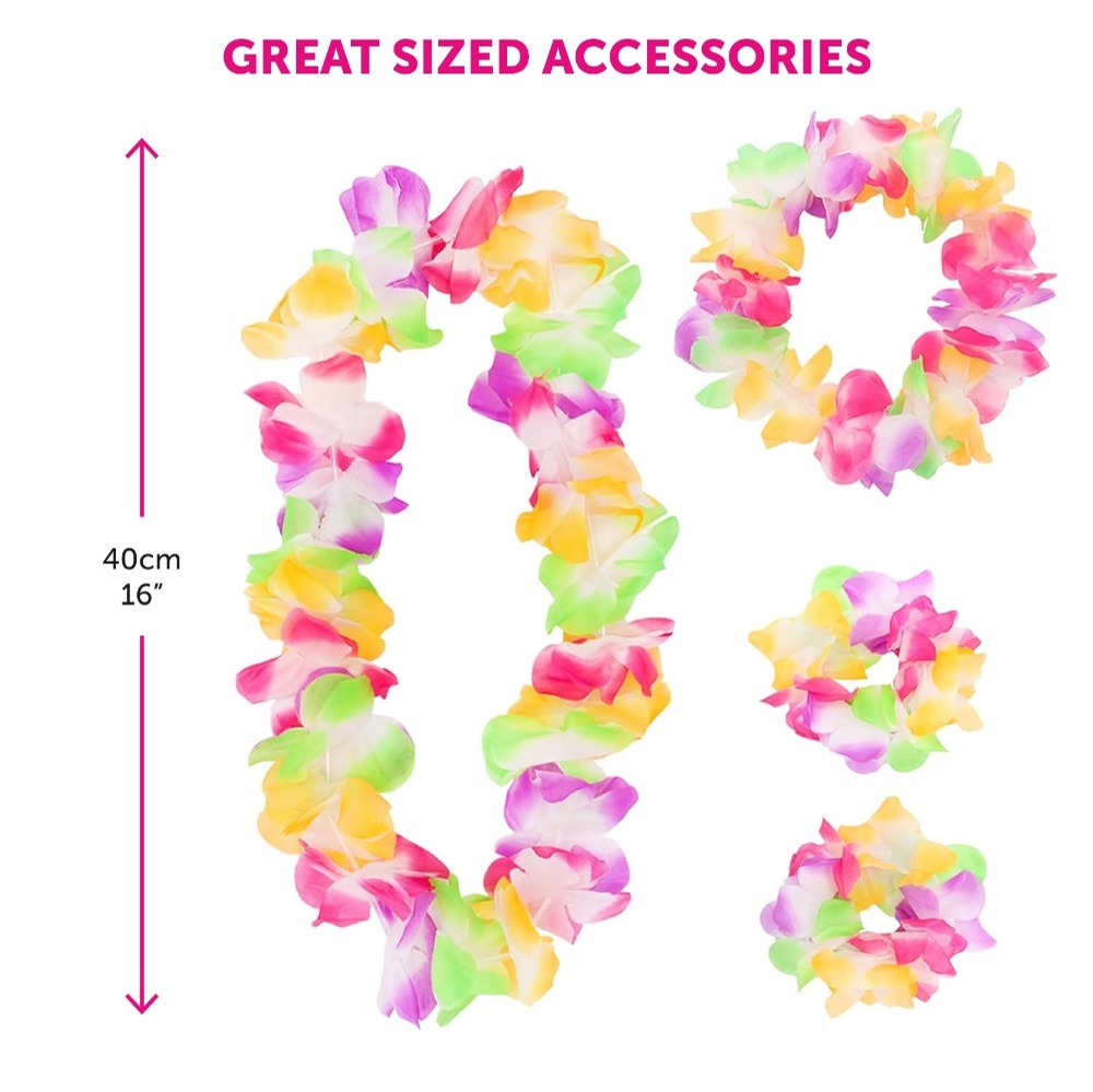 40cm Hawaiian Short Pink Hula Skirt & Lei