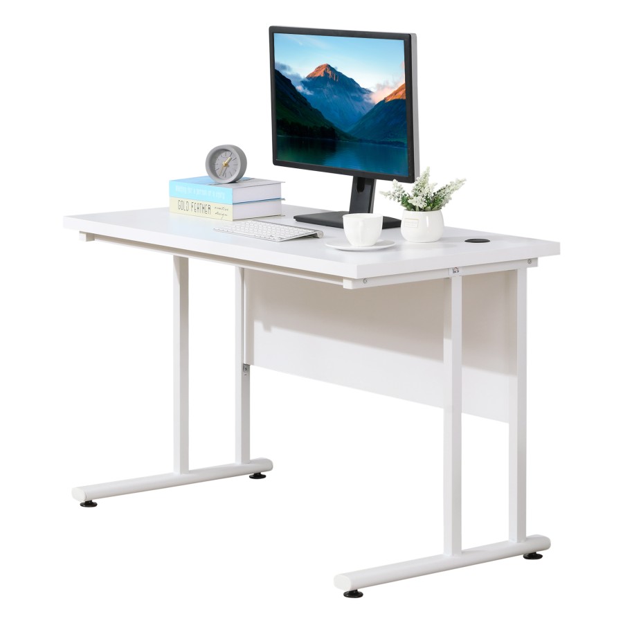 Click to view product details and reviews for Homcom Computer Desk Home Office Desk Writing Table 120x60x75cm Laptop Workstation With 2 Cable Management Holes C Shaped Metal Legs For Adults An.