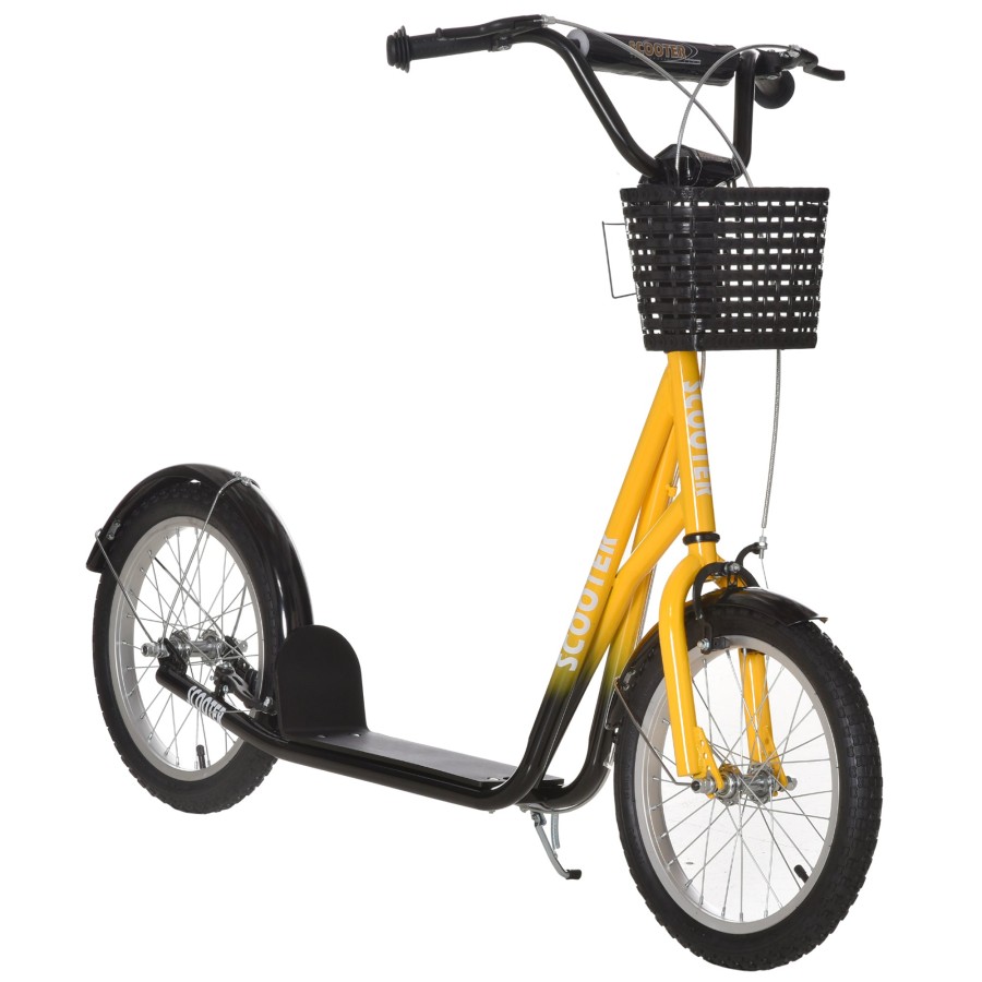 Click to view product details and reviews for Kids Kick Scooter Teen Ride On Children Scooter With Adjustable Handlebar 2 Brakes Basket Cupholder Mudguard 16 Inflatable Rubber Tyres Orange.