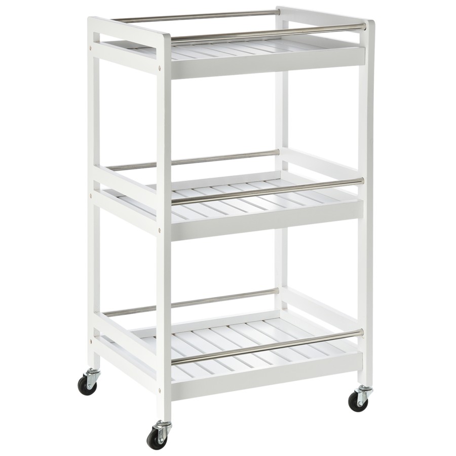 Click to view product details and reviews for Homcom 3 Tier Home Trolley Kitchen Storage W Steel Bars 4 Wheels Rolling White.