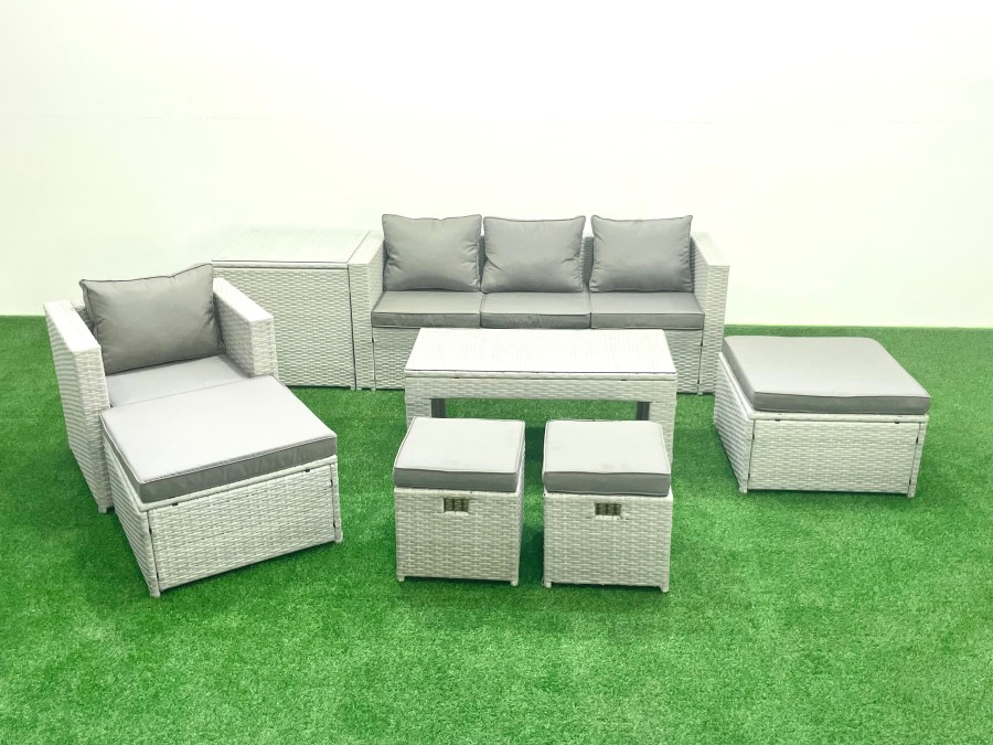 Click to view product details and reviews for Fimous Rattan Garden Furniture Set Outdoor Lounger Sofa With Coffee Table 4 Footstools Side Table Light Grey Mixed 8 Seater. Click to view product details and reviews for Fimous Rattan Garden Furniture Set Outdoor Lounger Sofa With Coffee Table 4 Footstools Side Table Light Grey Mixed 8 Seater.