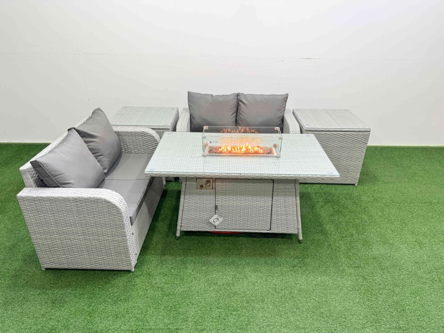 Click to view product details and reviews for Fimous 4 Seater Outdoor Love Sofa Set Rattan Garden Furniture Set With Firepit Dining Table 2 Side Tables Light Grey. Click to view product details and reviews for Fimous 4 Seater Outdoor Love Sofa Set Rattan Garden Furniture Set With Firepit Dining Table 2 Side Tables Light Grey.