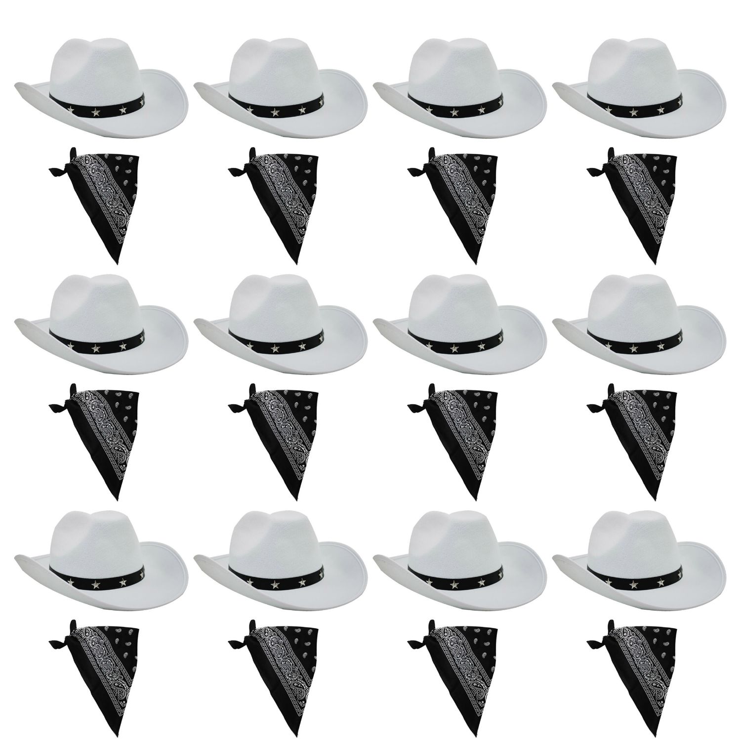 Click to view product details and reviews for White Cowboy Hat With Black Paisley Bandana Set Pack Of 12.