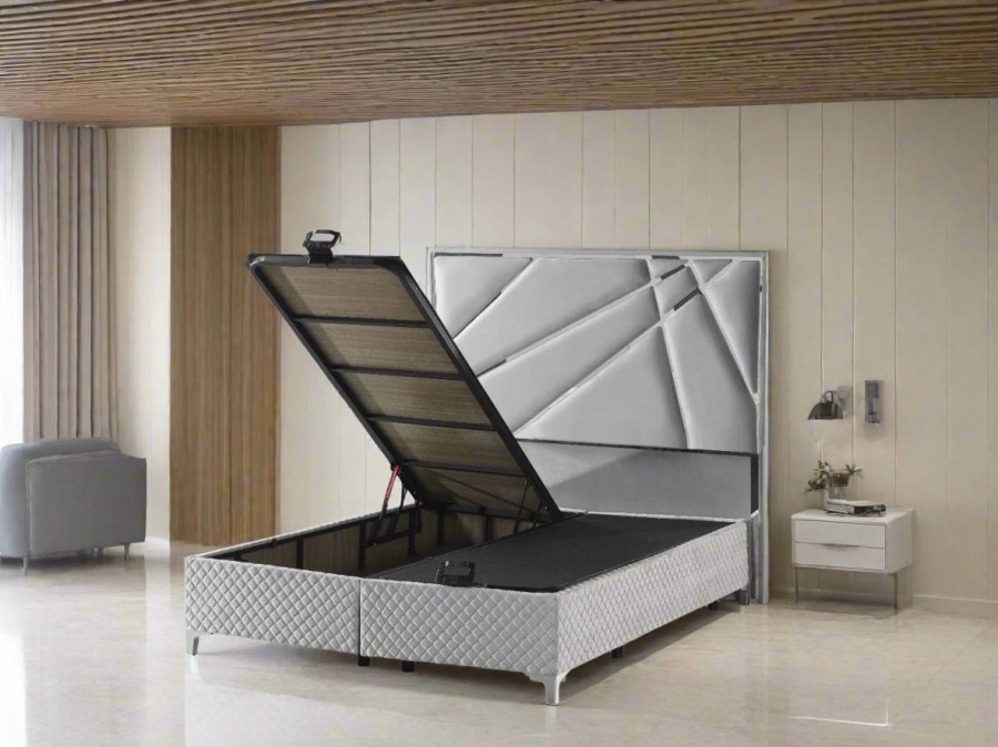 Click to view product details and reviews for Helix Bedframe Kingsize Silver Velvet Headboard Base. Click to view product details and reviews for Helix Bedframe Kingsize Silver Velvet Headboard Base.