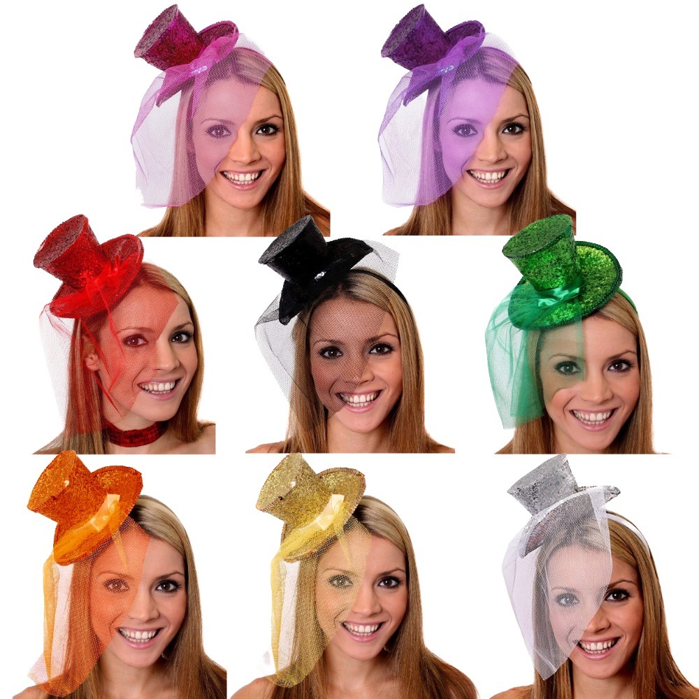 Mini Red Glitter Fascinator Top Hat