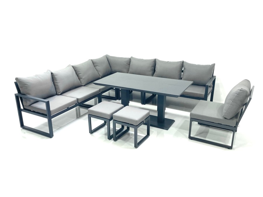 Click to view product details and reviews for Fimous 10 Seater Outdoor Aluminum Garden Furniture Set Corner Sofa 2 Small Footstools Rising Lifting Dining Table Sets Dark Grey.