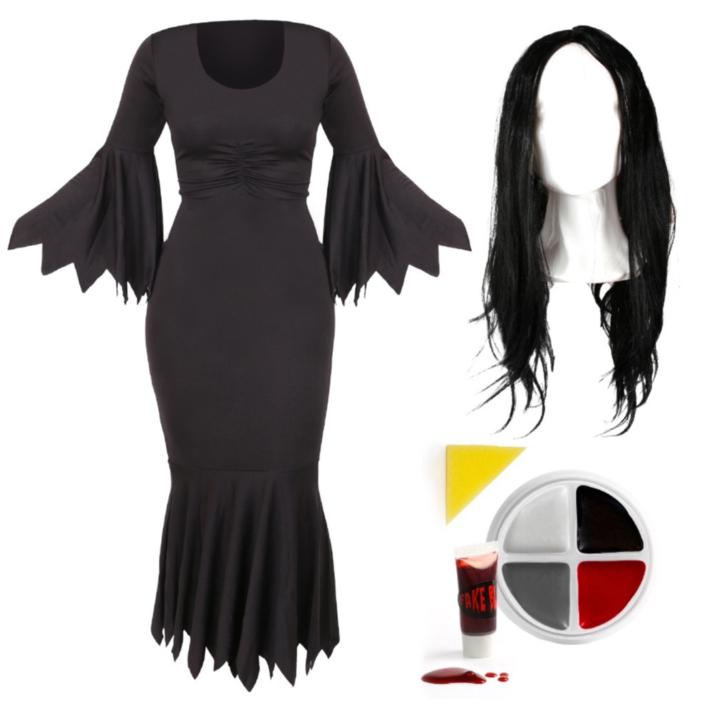 Ladies Vampire Costume | 3 Pcs | Dress, Wig, Face Paint & Blood