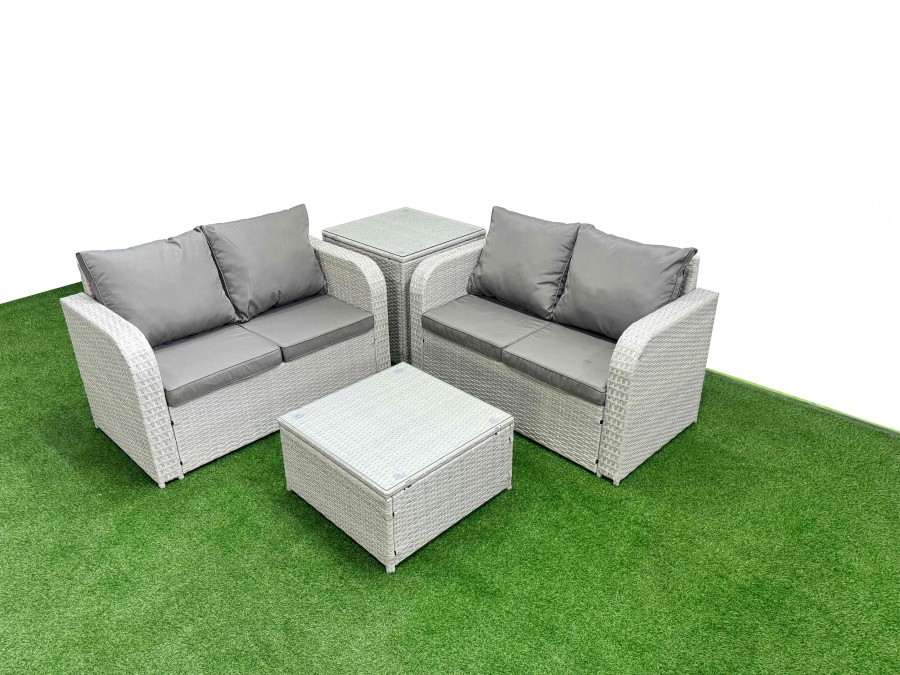 Click to view product details and reviews for Fimous 4 Seater Outdoor Love Sofa Set Rattan Garden Furniture Set With Square Coffee Table Side Table Light Grey.