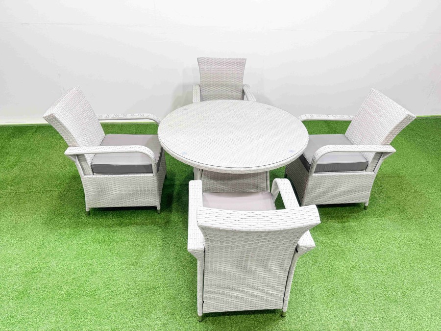 Click to view product details and reviews for Fimous Wicker Pe Rattan Garden Furniture Set Patio Outdoor 4 Chairs Plus Big Round Table Set Light Grey Mixed.