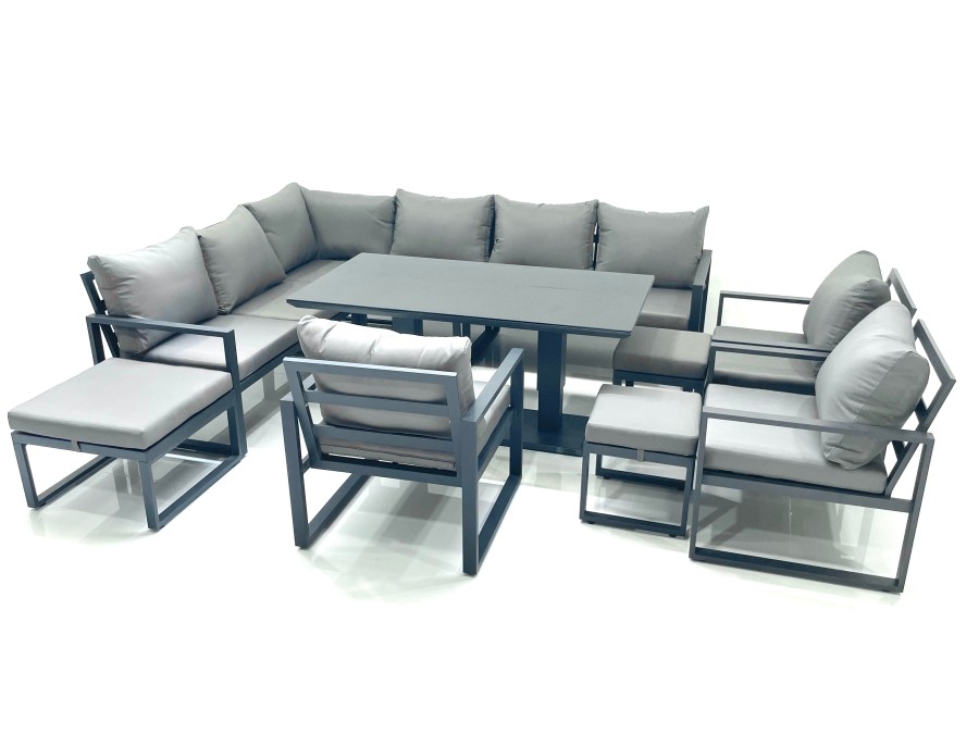 Click to view product details and reviews for Fimous Aluminum Outdoor Garden Furniture Set Corner Sofa 3 Chair 3 Footstools Adjustable Rising Lifting Dining Table Sets Dark Grey.
