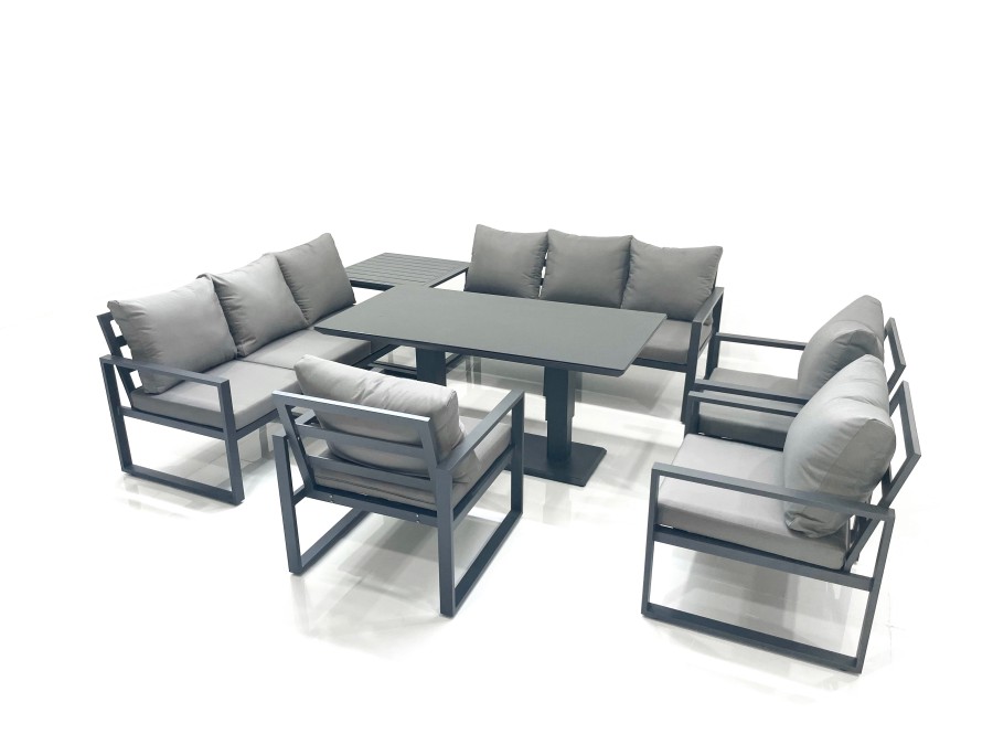 Click to view product details and reviews for Fimous Garden Sofa Set Aluminium Furniture Rising Dining Tabe Set With 3 Chair Side Table Dark Grey.
