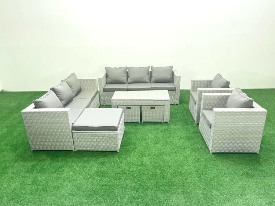 Click to view product details and reviews for Fimous Outdoor Garden Furniture Rattan Sofa Set With 2 Armchairs Oblong Coffee Table 3 Footstools Light Grey Mixed. Click to view product details and reviews for Fimous Outdoor Garden Furniture Rattan Sofa Set With 2 Armchairs Oblong Coffee Table 3 Footstools Light Grey Mixed.