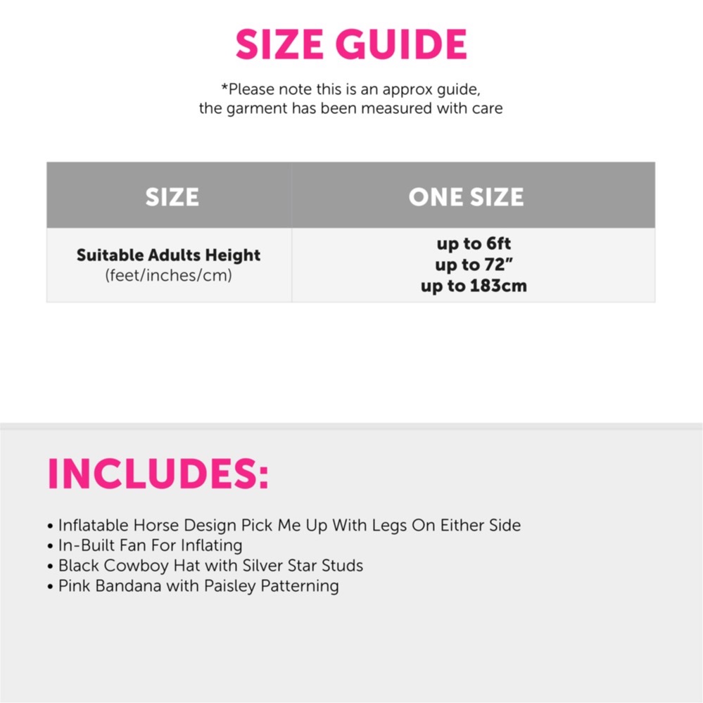 Adults Cowboy Set - Size Guide