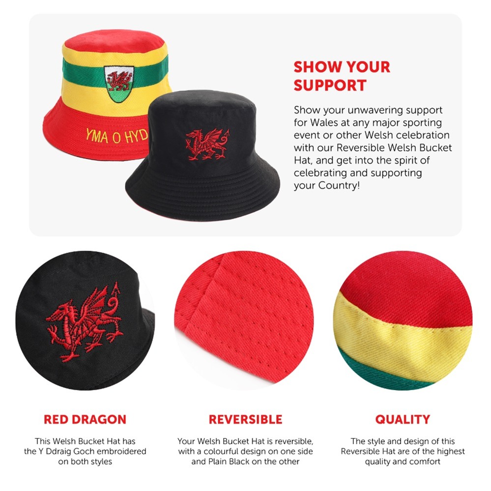 Pack of 6 Childs Reversible Black Welsh Bucket Hat