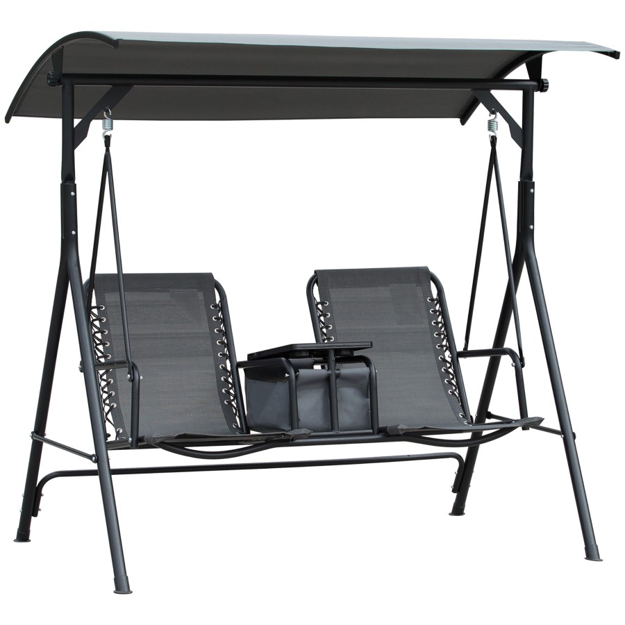 Click to view product details and reviews for Outsunny 2 Person Swing Chair With Pivot Table Middle Storage Console Grey.