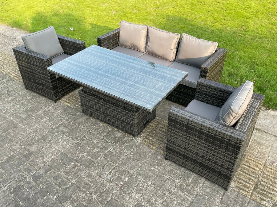 Click to view product details and reviews for 5 Seater Wicker Rattan Garden Furniture Rising Table Sets Dark Grey Mix.