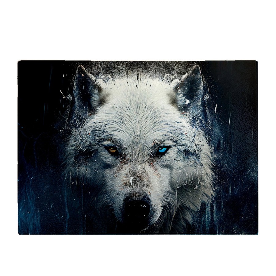 White Wolf Face Splashart Glass Chopping Board