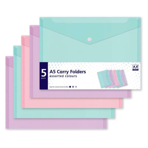 A5 Carry Folders Assorted Colours 5 pack