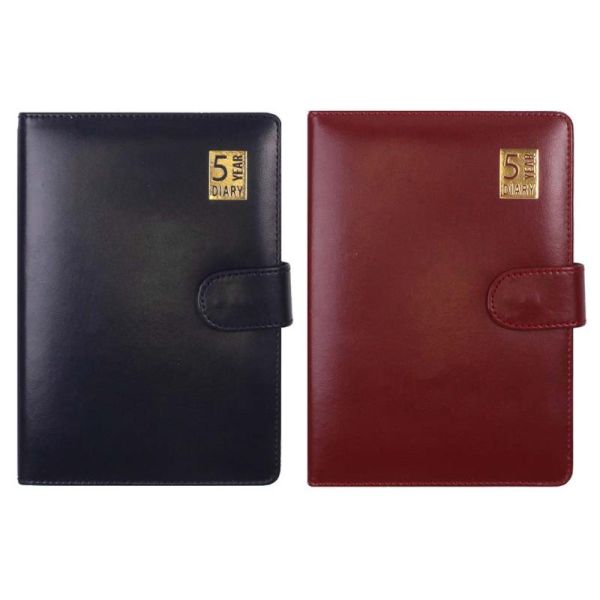 A5 Week to View 5 Year Undated Leather Look Padded Diary Magnetic Belt Tab For Keeping Closed