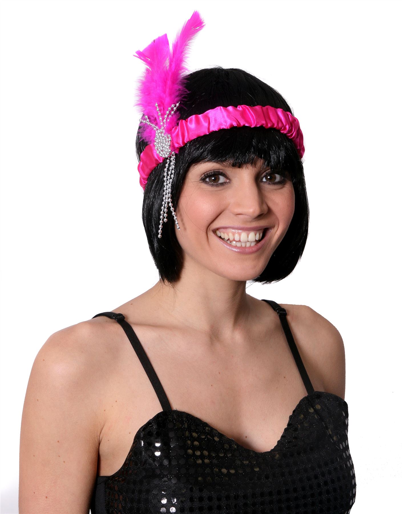 Click to view product details and reviews for 1920s Flapper Set Wig Headband Pink.