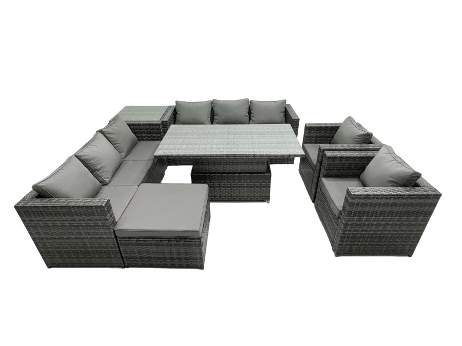 Click to view product details and reviews for Fimous 9 Seateroutdoor Rattan Garden Furniture Adjustable Rising Lifting Table With Side Table Chairs Footstool Dark Grey Mixed.