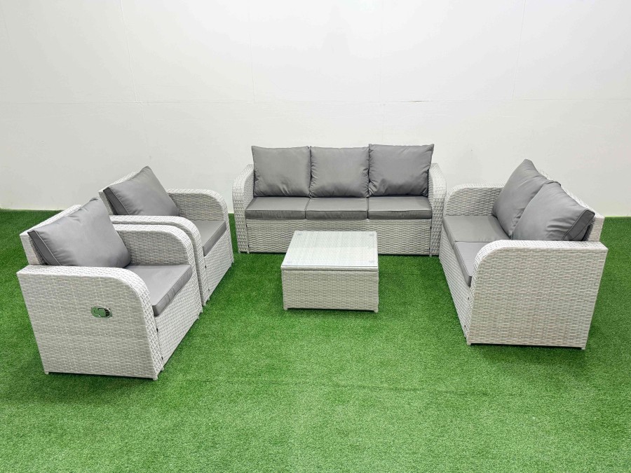 Click to view product details and reviews for Fimous Pe Rattan Garden Furniture Set Adjustable Chair Sofa Double Love Seat 2 Seater Sofa Lounge Set Square Coffee Table Light Grey.