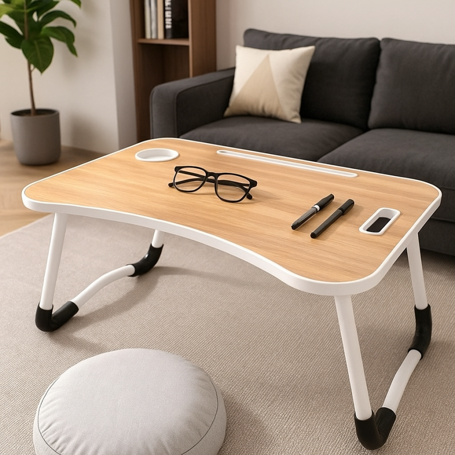 Click to view product details and reviews for Folding Laptop Bed Table With Cup Holder Lap Desk Tray For Sofa Breakfast Portable Walnut.