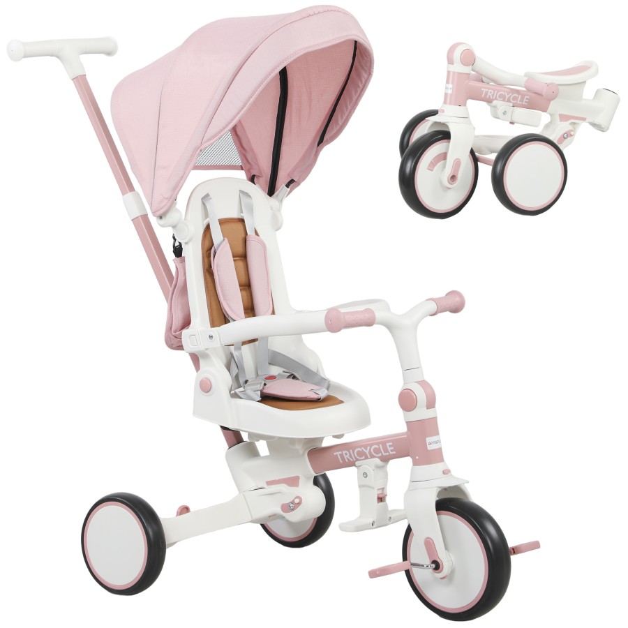 Click to view product details and reviews for Aiyaplay Kids Trike Foldable Toddler Tricycle 5 In 1 With Adjustable Parent Handle Removable Canopy 5 Point Safety Harness Footrest Storage Bag.