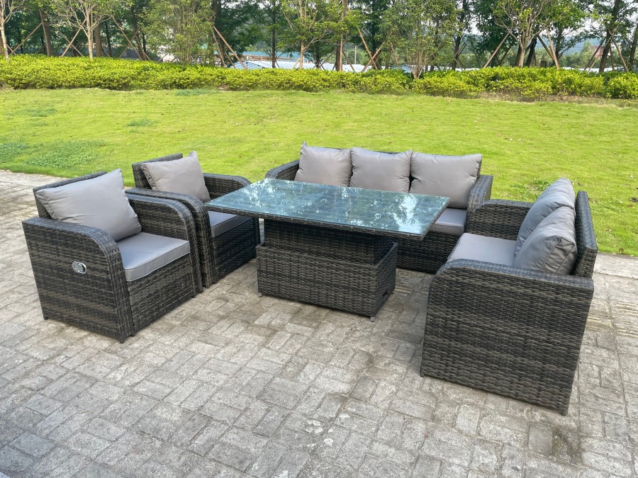 Click to view product details and reviews for Fimous Dark Mixed Grey Rattan Outdoor Garden Furniture Lifting Adjustable Dining Or Coffee Table Sets Love Seat 2 Seater Sofa 3 Seater Sofa Reclining.