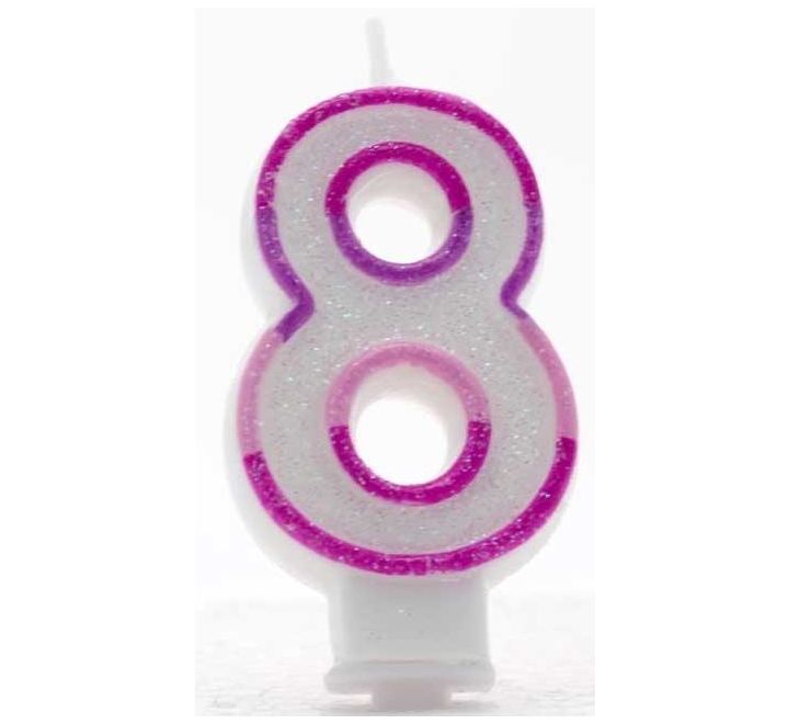 Click to view product details and reviews for Pink Coloured Number 8 Candle.