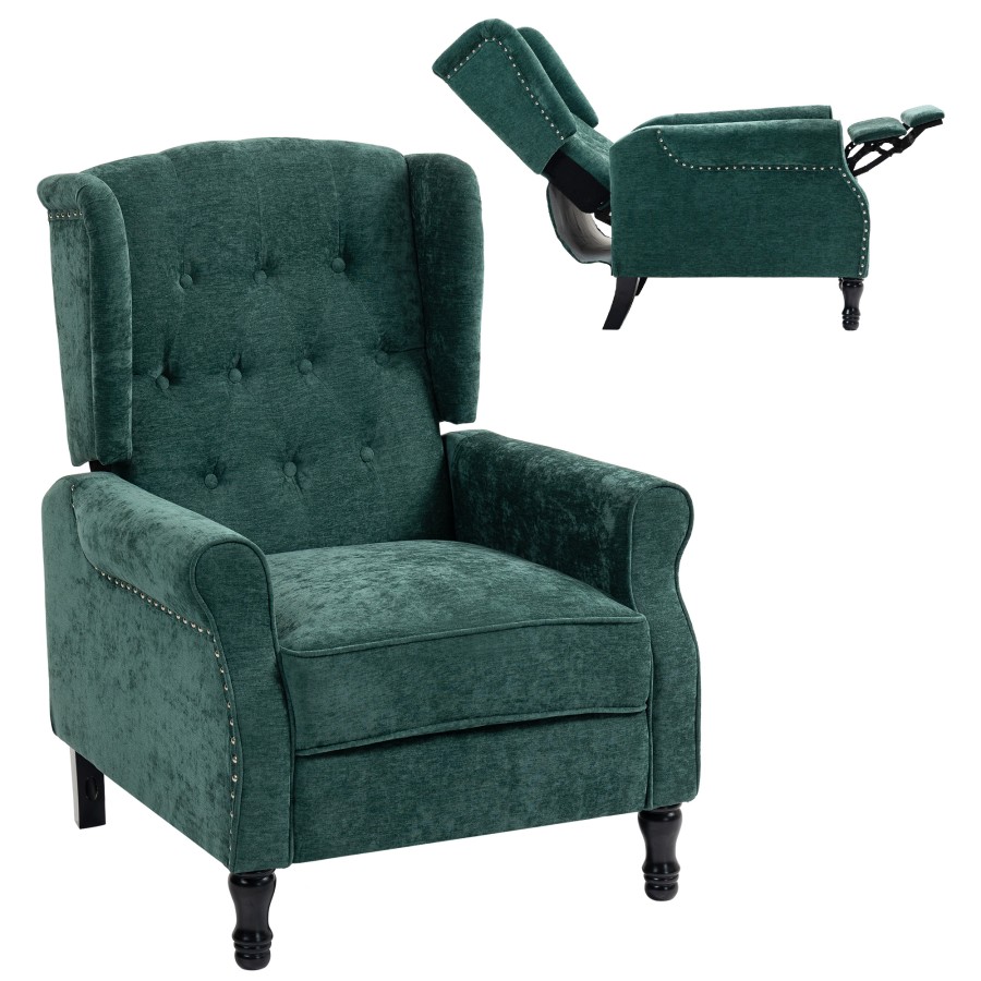 Click to view product details and reviews for Homcom Recliner Armchair Vintage Reclining Chair With Nail Head Trim Wingback Chair With Button Tufted Back And Footrest For Living Room Dark Gree.